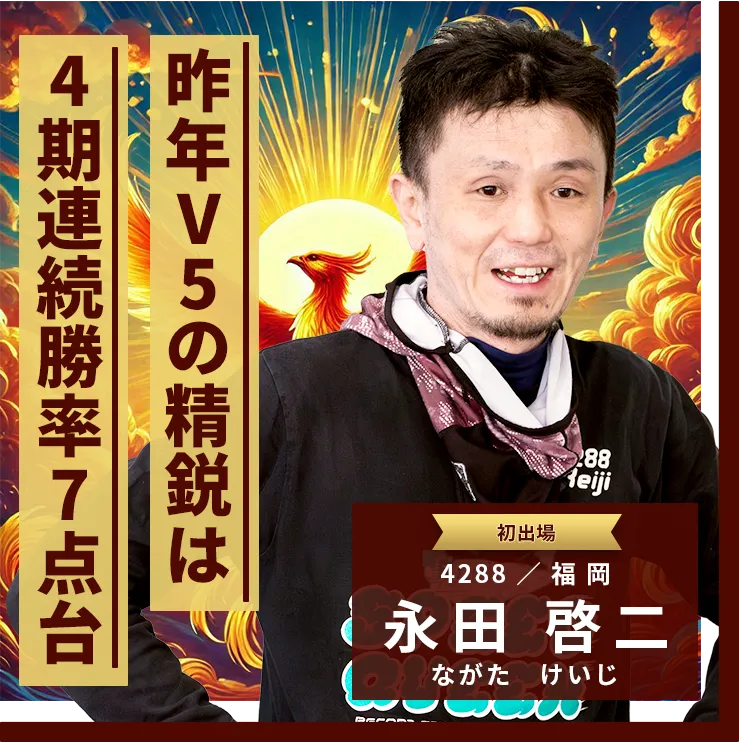 4288 福岡支部 永田 啓二 昨年V5の精鋭は4期連続勝率7点台