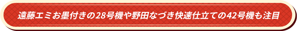 遠藤エミお墨付きの28号機や野田なづき快速仕立ての42号機も注目