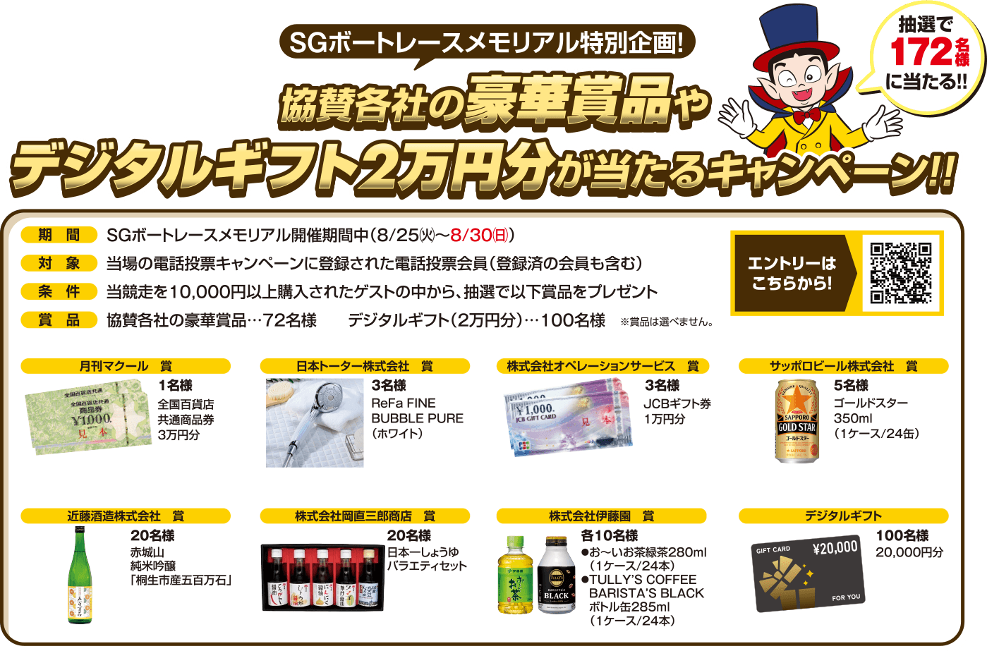SGボートレースメモリアル特別企画！協賛各社の豪華賞品やデジタルギフト2万円分が当たるキャンペーン！！