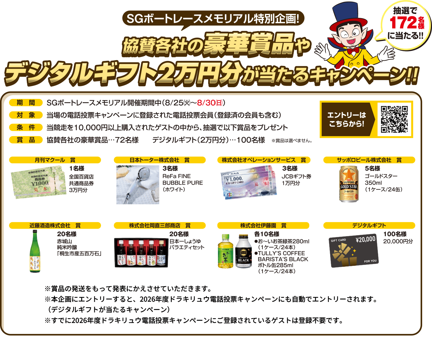 SGボートレースメモリアル特別企画！協賛各社の豪華賞品やデジタルギフト2万円分が当たるキャンペーン！！